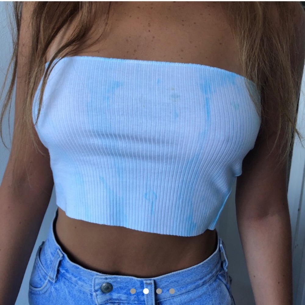 Handmade Ribbed Blue Washed Tie Dye Tube Top